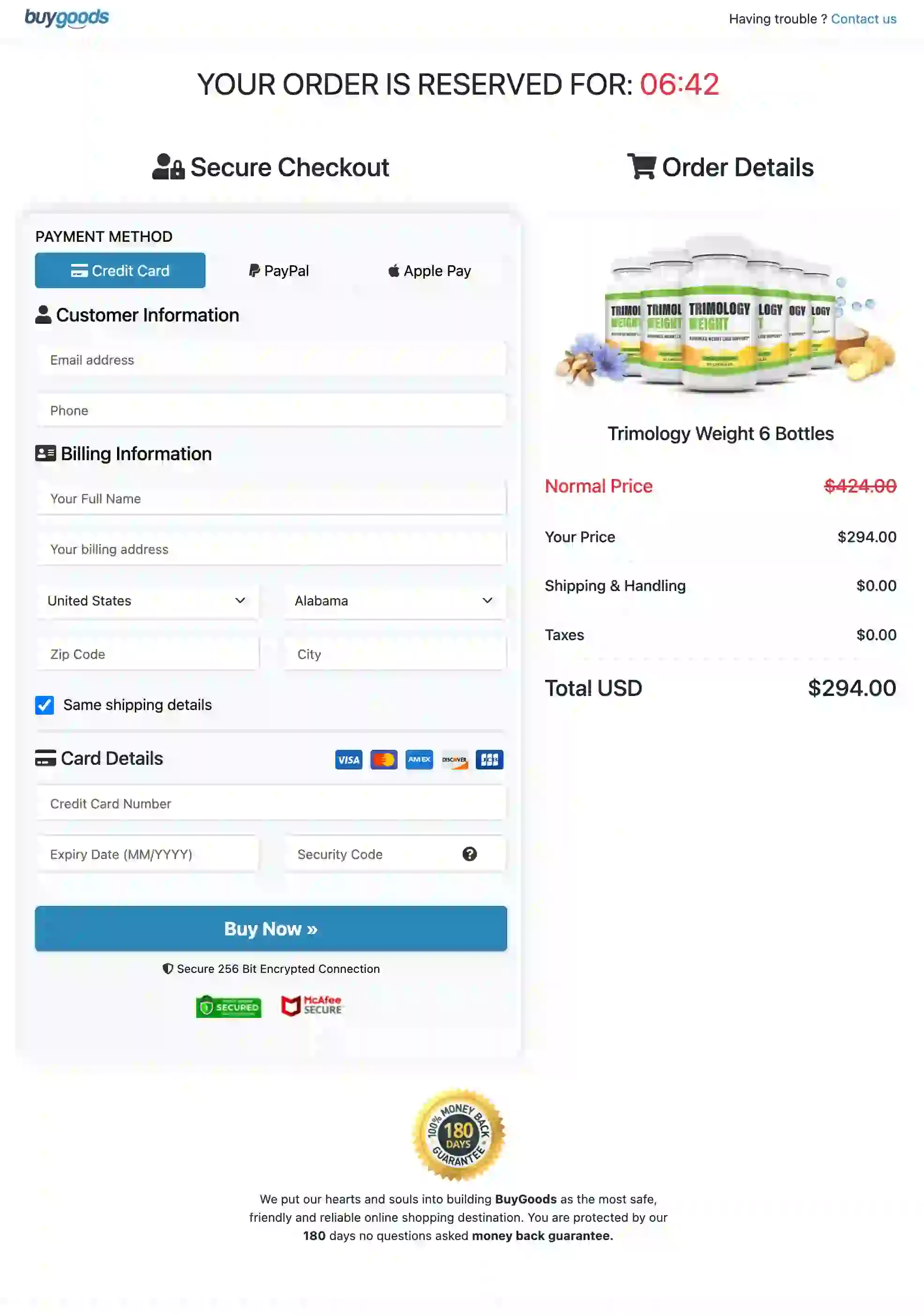 Trimology Secure Order Page